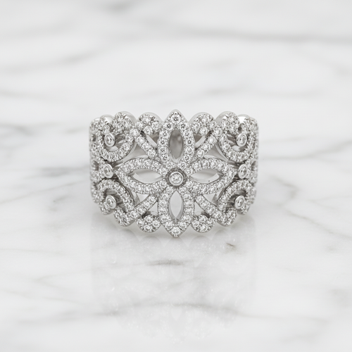 14K White Gold Diamond Filigree Ring