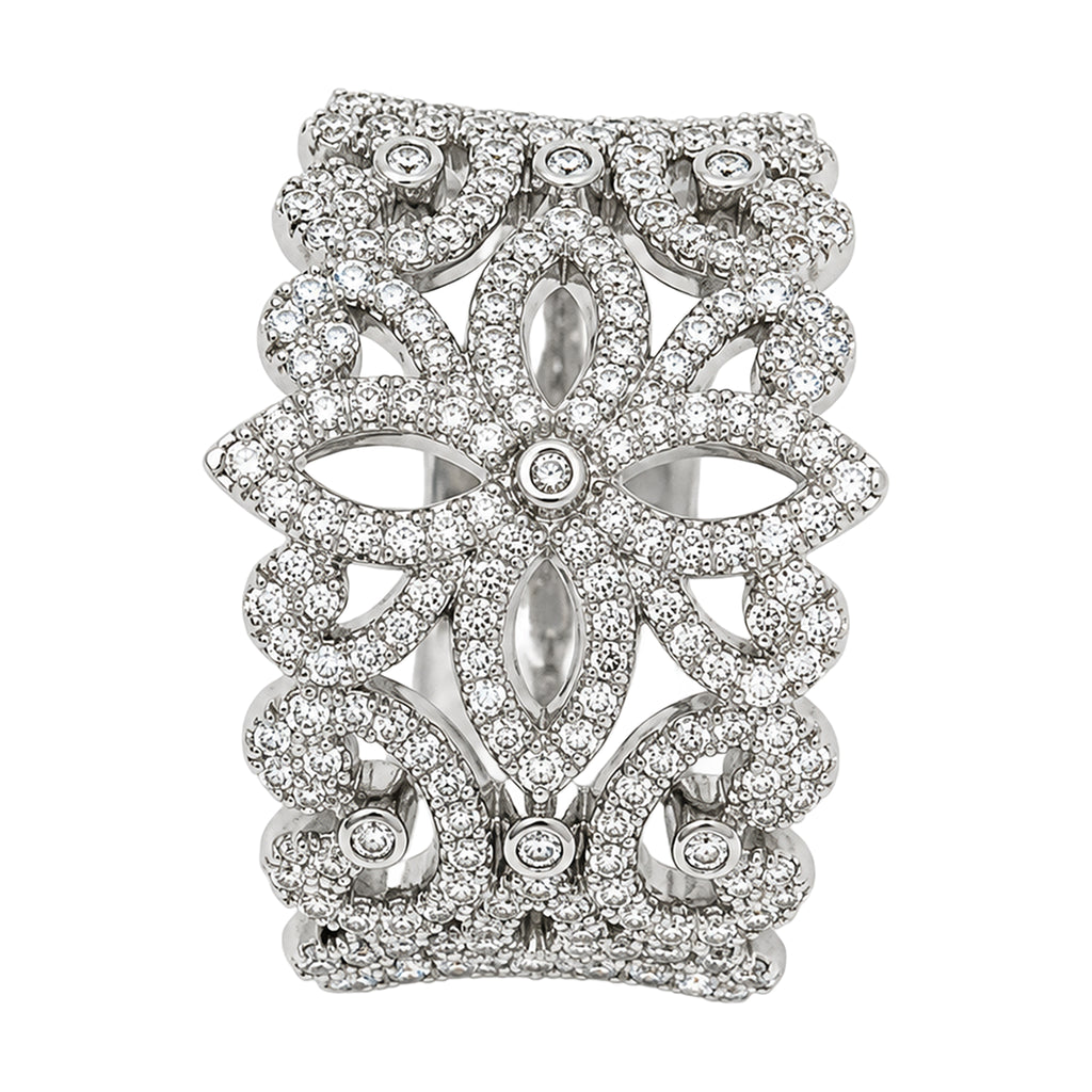 14K White Gold Diamond Filigree Ring