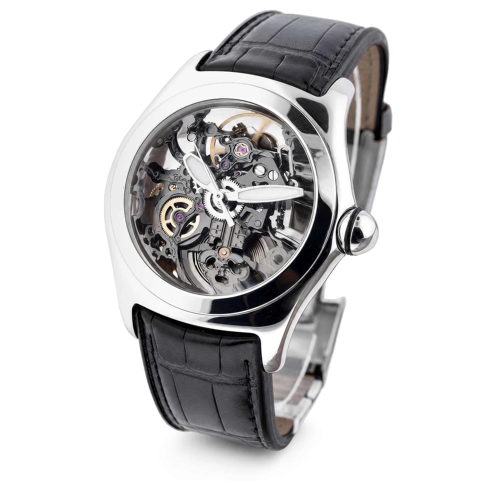 Corum Bubble Skeleton in Steel - Limited Production on Black Crocodile Leather Strap with Skeleton Dial