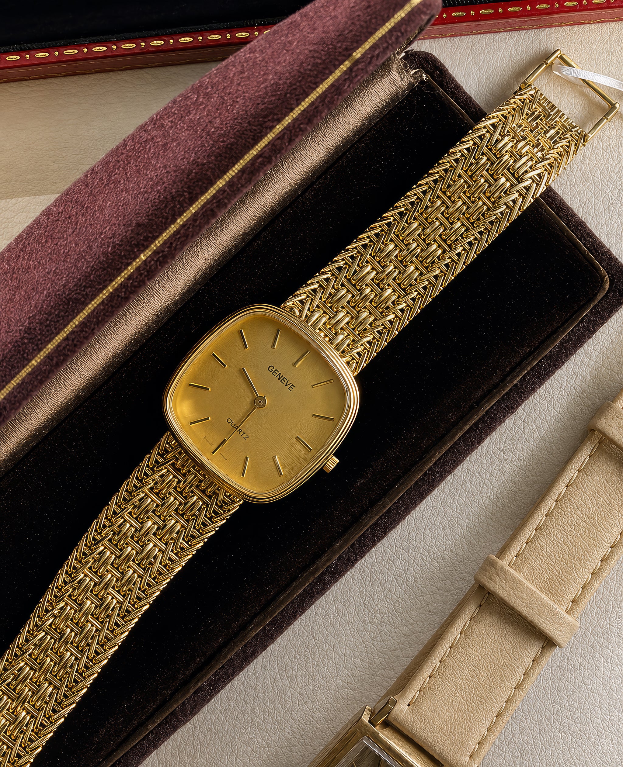 Geneve Men's Watch Vintage 14K Yellow Gold 31mm Rectangle Swiss Quartz Mesh Band