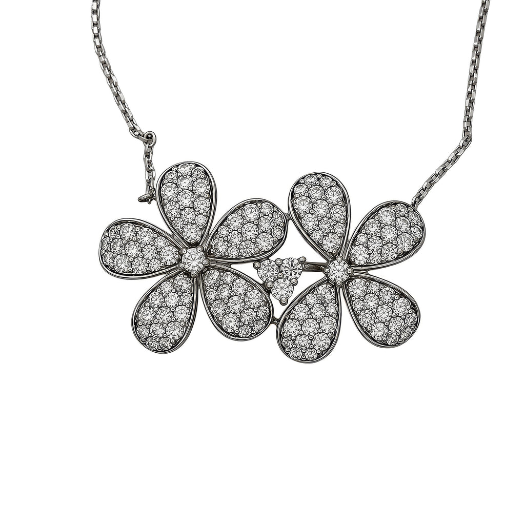 18K White Gold Diamond Double Flower Necklace