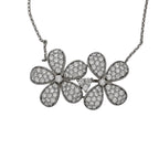 18K White Gold Diamond Double Flower Necklace